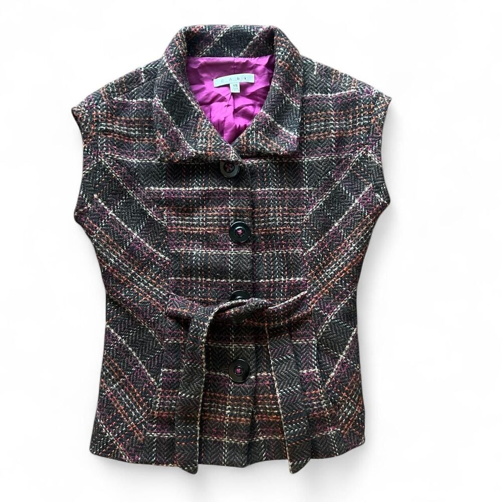 Cabi "Cinch It Up" Plaid Bleated Vest Jacket XS Brown 691